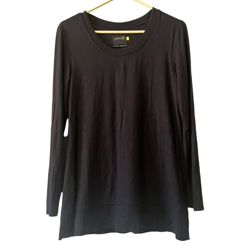 Lysse Top Womens Size Small Black Scoop Neck Drape Long Sleeve Pullover Tunic
